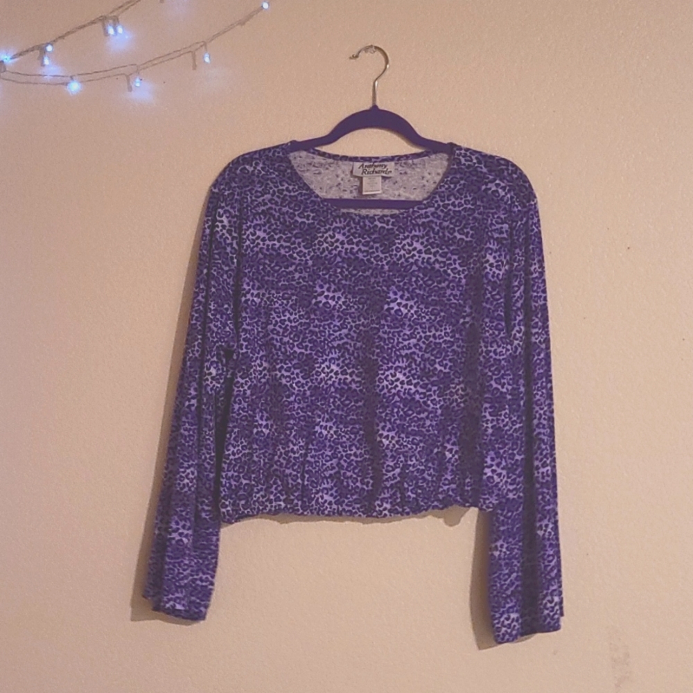 Thrift flipped Long sleeve purple leopard print crop top 💜 🐆